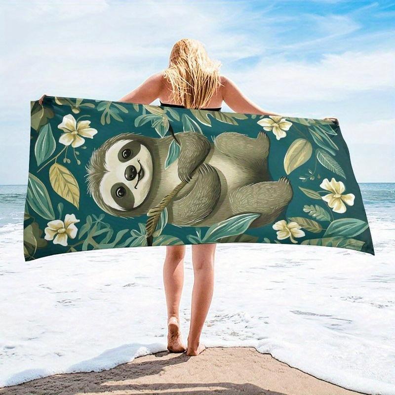 Jmg Household Supplies Sloth Print Beach Towel Quickdrying Polyester Towel Soft Absorbent Woven Square Kitchen Cloth For Swimming Camping Picnic Sport