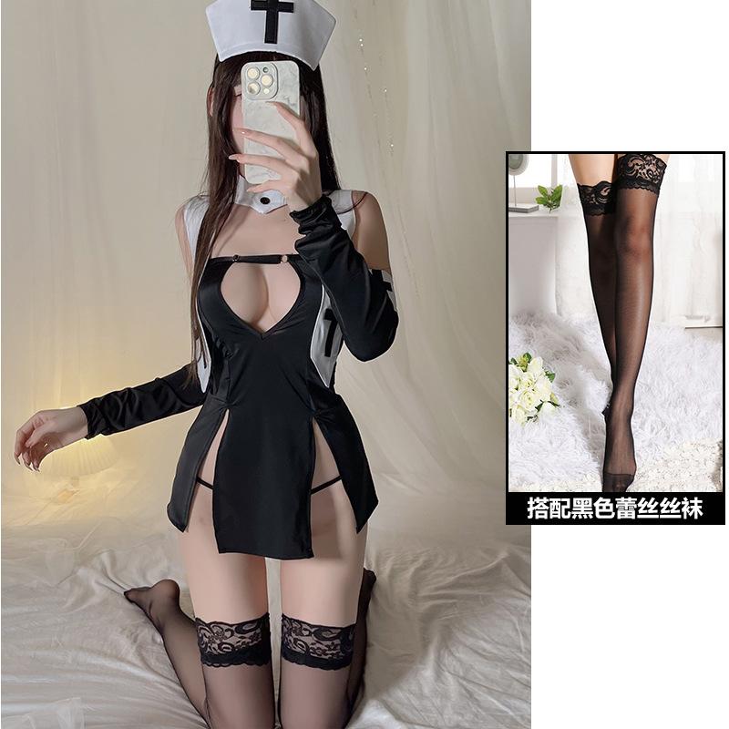 Fun Sexy Hollow Split Skirt Bandage Nun Nurse Cosplay COS Suit