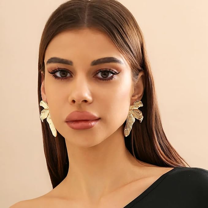Chic Coquette Floral Earrings Gold Tone Women's 5.7*3 cm