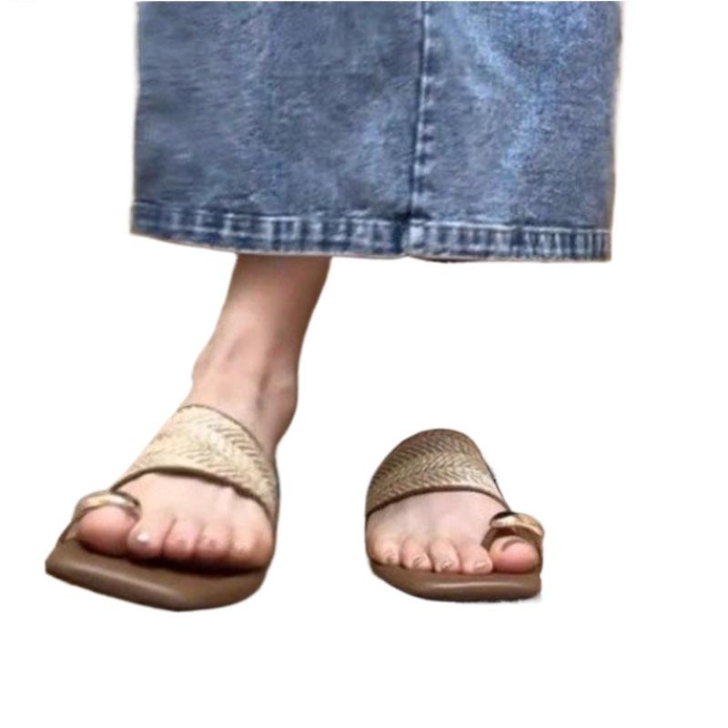 Fashion Summer New Fashion Weave Clip Toe High Heeled Sandals Women Square Toe Slippers Shoes Trend Slingback Chunky Dress Beach Pumps