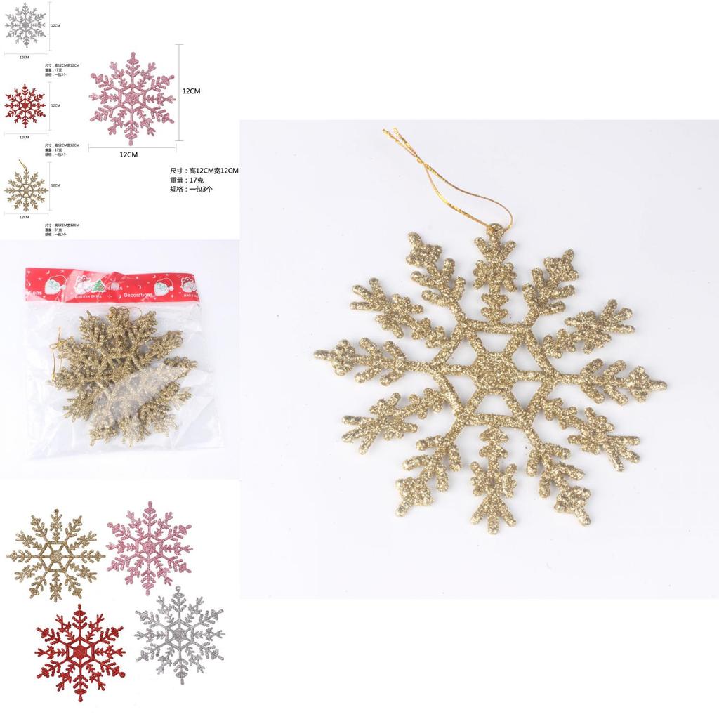 Charmants Ornements Flocon de Neige en Plastique 12 cm Pour Décorations d'Arbre de Noël en Or Rouge Argent Rose et Blanc