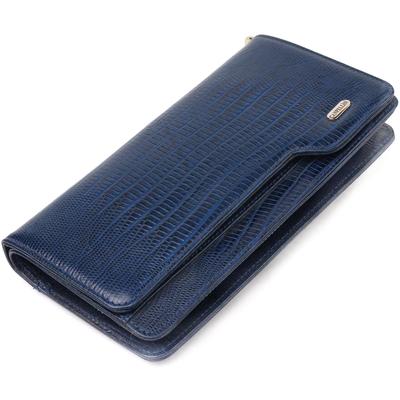 Solidna damska kopertówka wykonana z naturalnej skóry teksturowanej CANPELLINI Wallet 21542 Blue