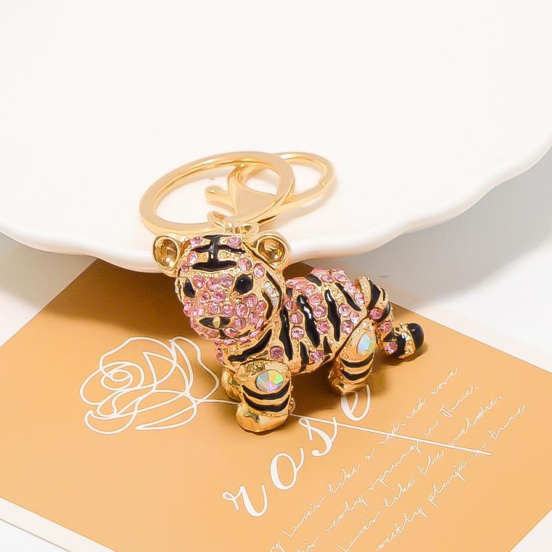 Colorful Rhinestone 3D Tiger Keychain and Metal Backpack Accessory