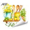 Adesivi Murali Autoadesivi Acquerello Adesivi da Cucina, Limone Verde Pianta Teiera Auto?Adesivi, Carta a Prova di Olio Impermeabile Fornello