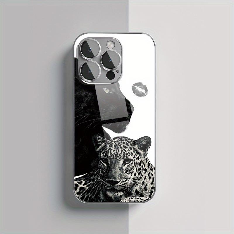 Black White Leopard Lip Print Pattern Tempered Glass Phone Case For iPhone 11 12 13 14 15 16 17 Pro Max 16 Plus 17 Air Cover