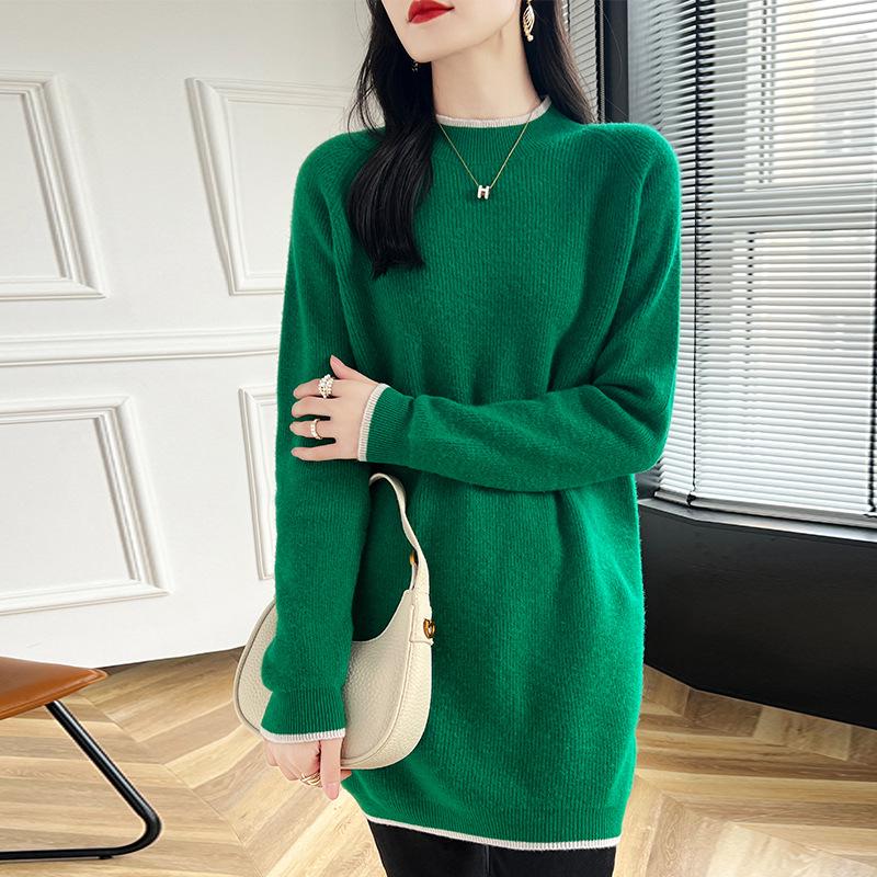2024 Women's Mid-Length Wool Sweater Dress – Warm Half-High Collar, Hip-Hugging Knit, Perfect Inner Layer for Coats