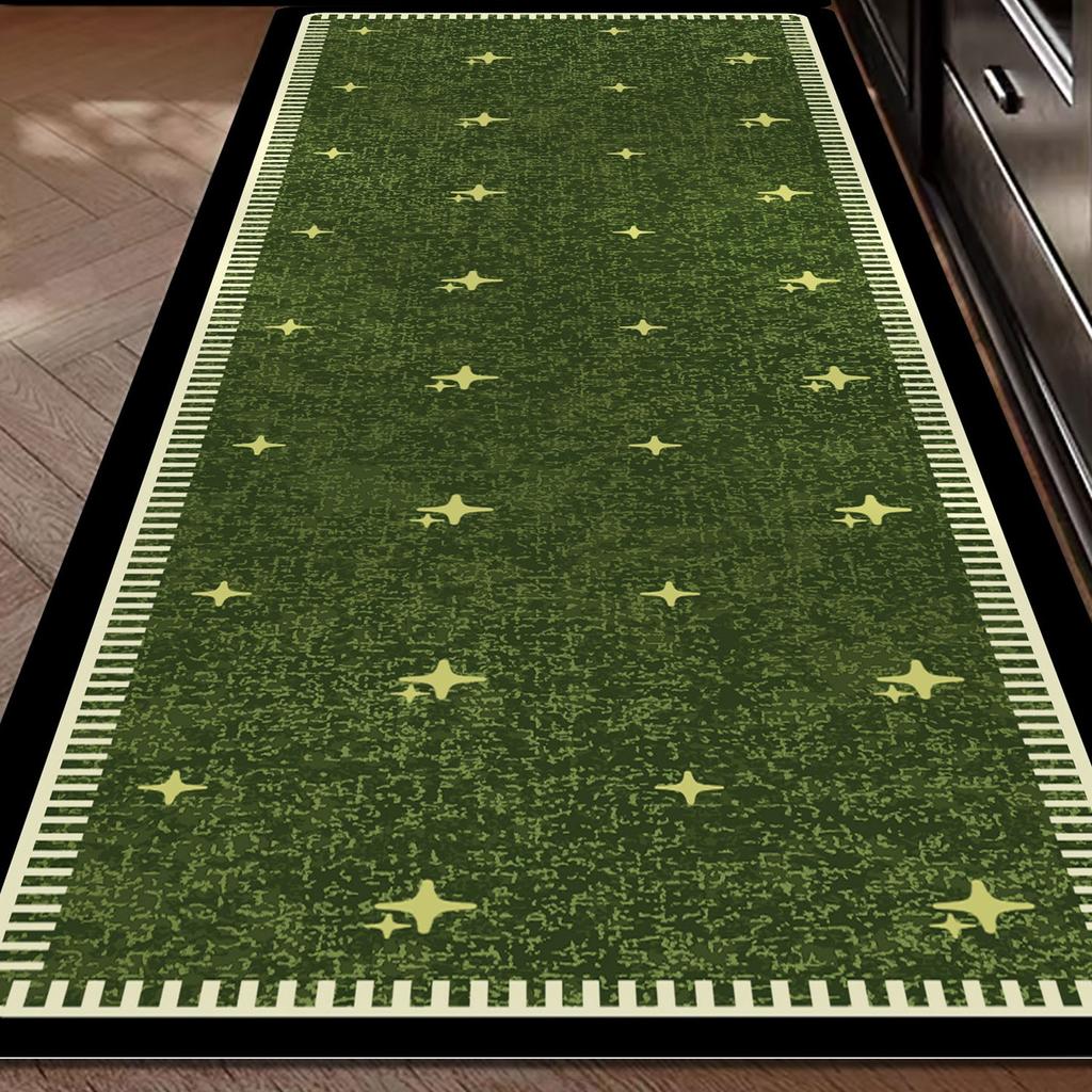Non-slip Kitchen Rug Green Long Strip Runner Carpet Washable Waterproof PVC Leather Mat Home Decoration Rugs Alfombras De Cocina