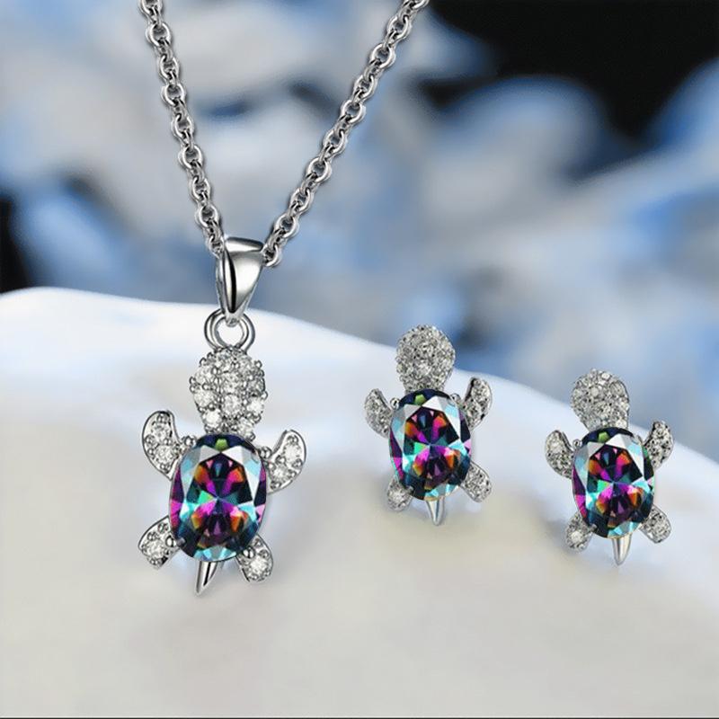 Jewelry Fashion Niche Design Sense Turtle Earrings Necklace Set Female Animal Series Jewelry 2025 45cm