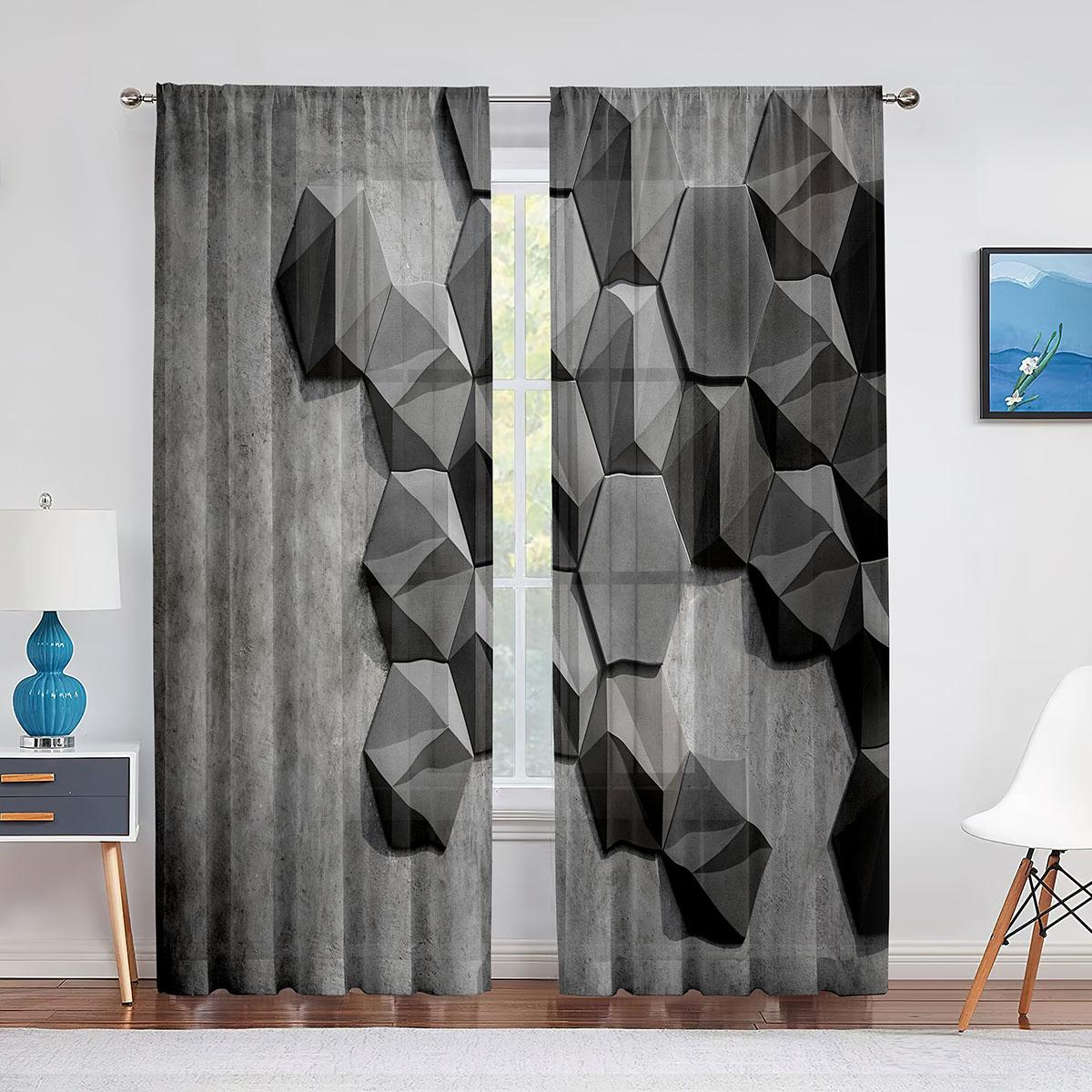 Синяя квадратная прозрачная вуаль с геометрическим рисунком для кухни — фото 12