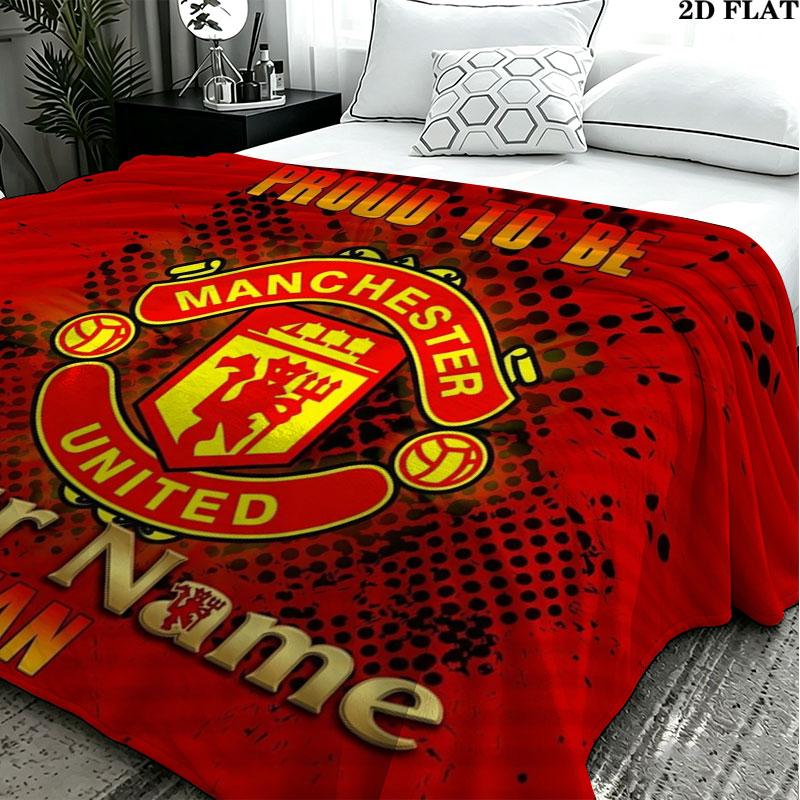 1PC Manchester United F Custom Name Patterned Flannel Blanket Suitable For All Seasons for Home Decor Warmth and Comfort Gifts Holiday Present