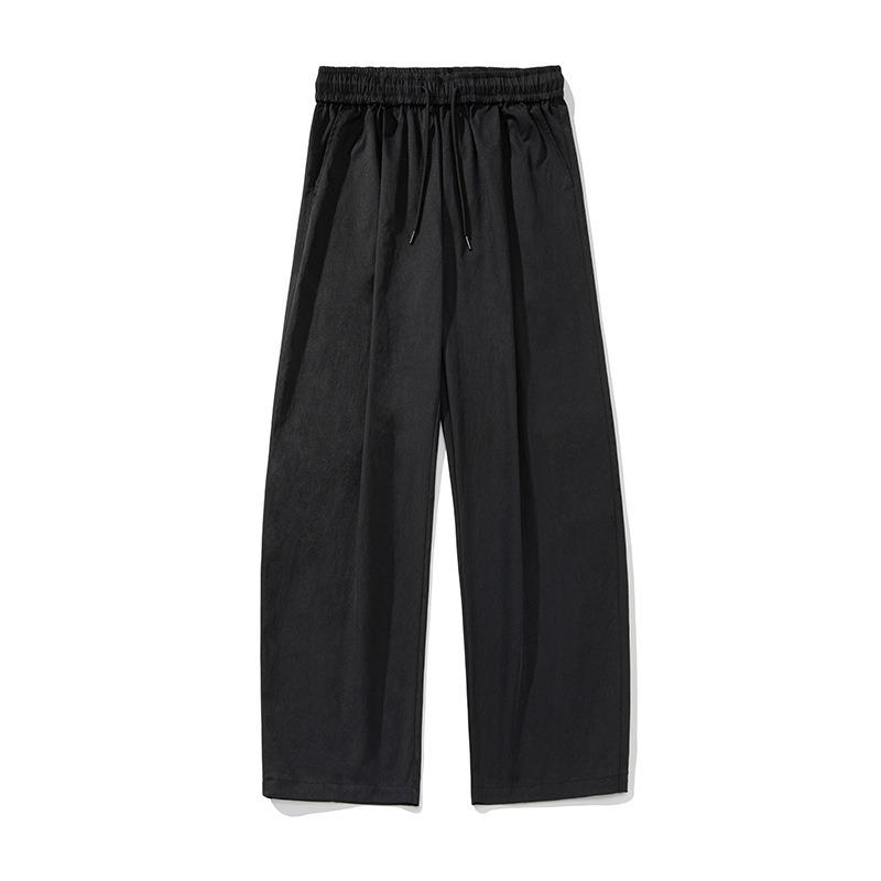 Men S Pleated Loose Straight Leg Casual Trousers Drawstring Waist Retro Pants