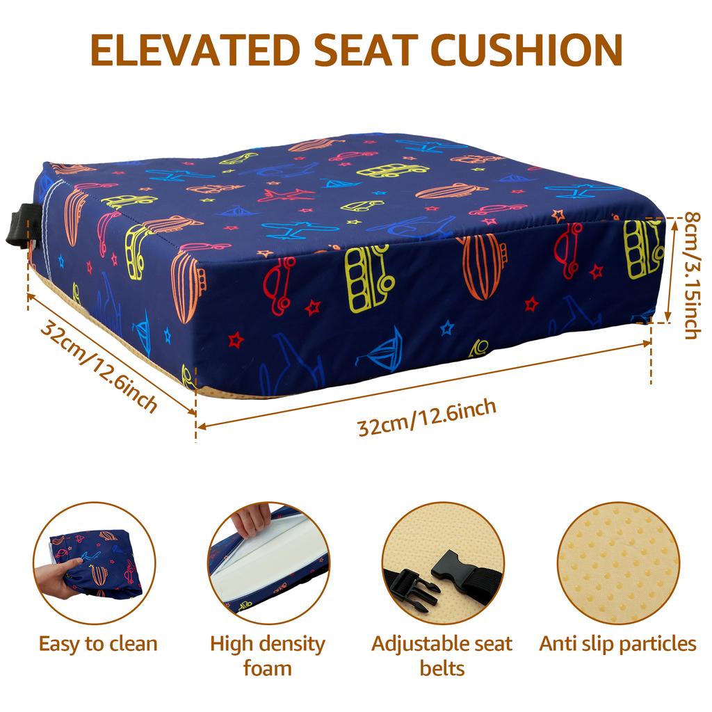 Antypoślizgowe podwyższenie dla dzieci, podwyższenie do stołu jadalnego z regulowanym pasem bezpieczeństwa i paskiem mocującym, kreskówkowa poduszka podwyższająca