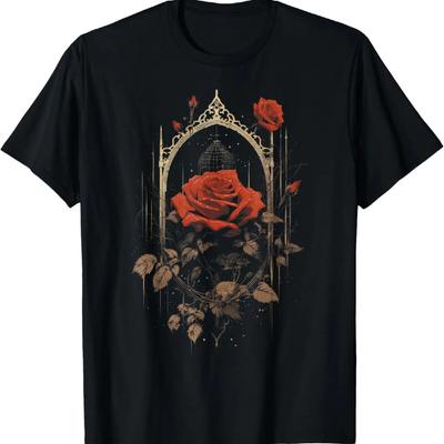 Gotische Esthetiek Hekserij Rode Goth Rozenbloemen T-shirt