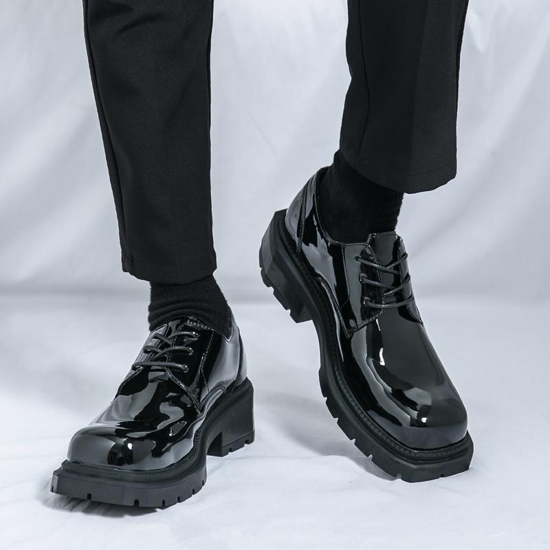 Men Dress Shoes Thick Soled Leather Shoes Lace Up Business Men Shoes Platform Oxford Shoes Moccasin Casual Platform Footwear Man