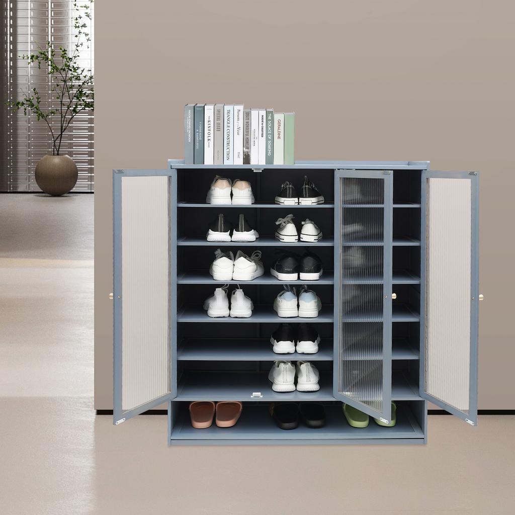 3-door 8-story Fog Blue Shoe Cabinet, Storage Cabinet Suitable for Corridors, Cloakrooms & Living Rooms, Display Storage Holder