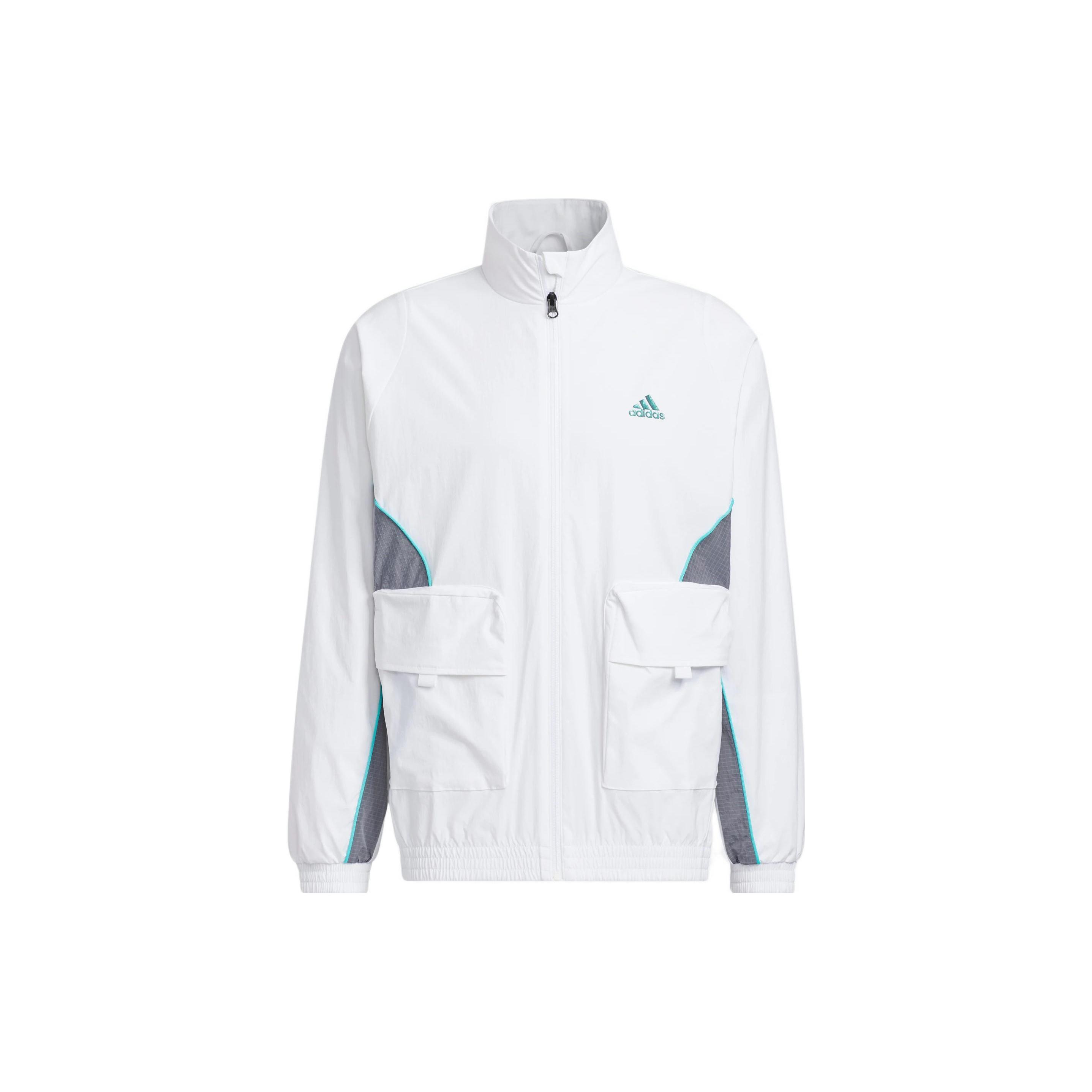Men s adidas Logo Printing Pattern Splicing Stand Collar Zipper Jacket White HM5146 XXL