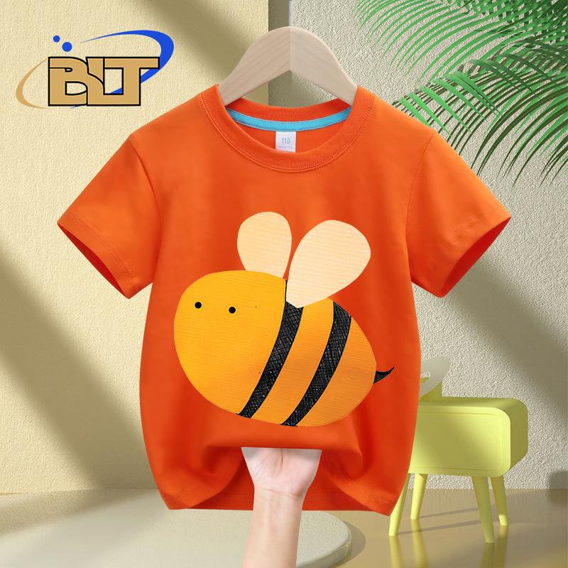 Little Bee Printed Kids T-shirt Summer Children's Pure Cotton Short-sleeved Casual Tops Boys and Girls Gifts