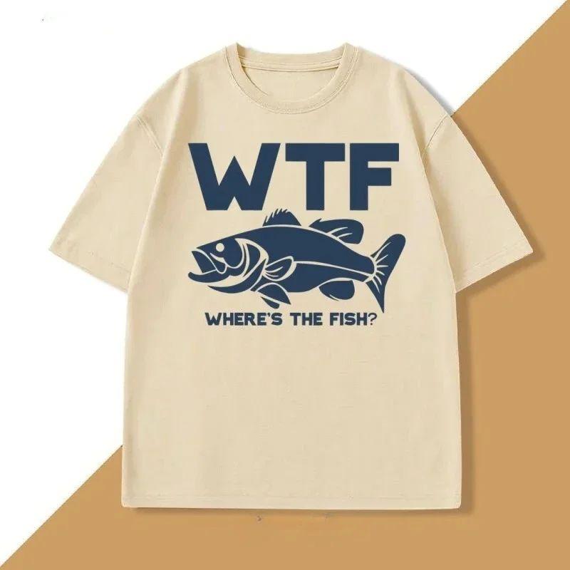 Fishing FisherUnisex T Shirt Y2K Tops Funny WTF Where Is The Fish Print Tshirt Fathers Day Gifts Casual Summer Short Sleeve Unisex S