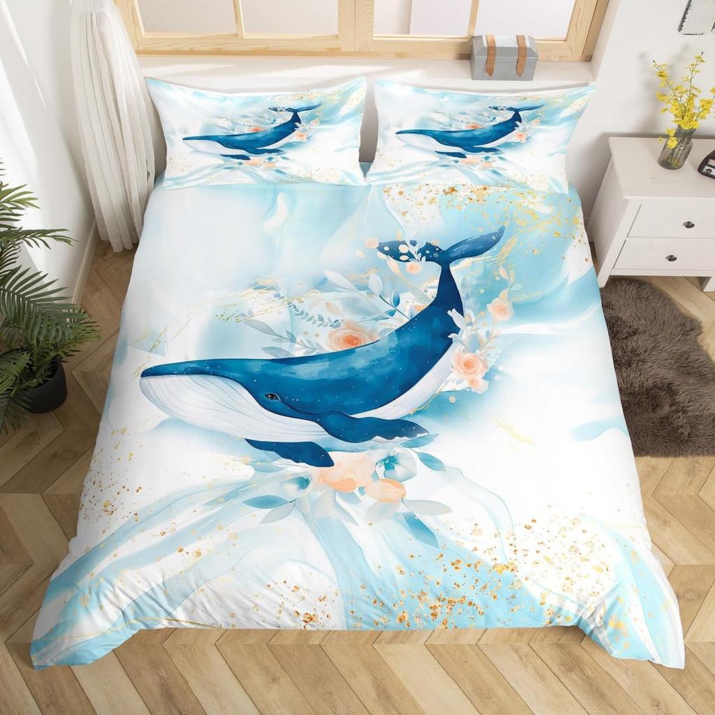 Comforter Sea Whale Bedding Set Queen Sizenautical Anchor Ship Rudder Plaid For Children Adultnavy Blue Ocean Geometric