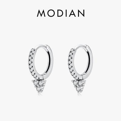 Modian Vintage 925 Sterling Silver Geometric Clear CZ Ear Buckles Simple Style Fashion Hoop Earrings for Women Fine Jewelry Gift