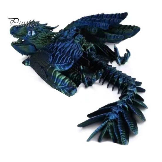 3D Printed Feather Dragon Figurine Movable Joints Flying Dragon Figure Articulated Winged Dragon Model Toy Home Office Desktop Decoration Ornament