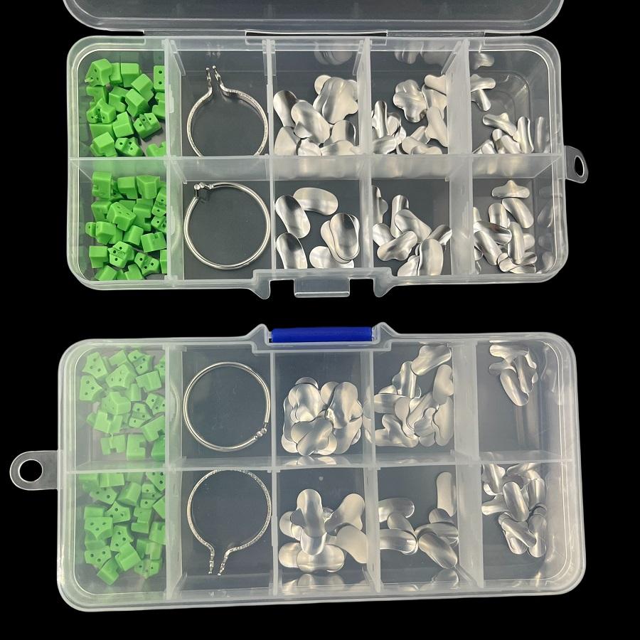 140 Pcs Dentist Tools Set With Silicone Dental Wedge Contoured Metal Matrices Band Resin Clamping Ring For Dental Work
