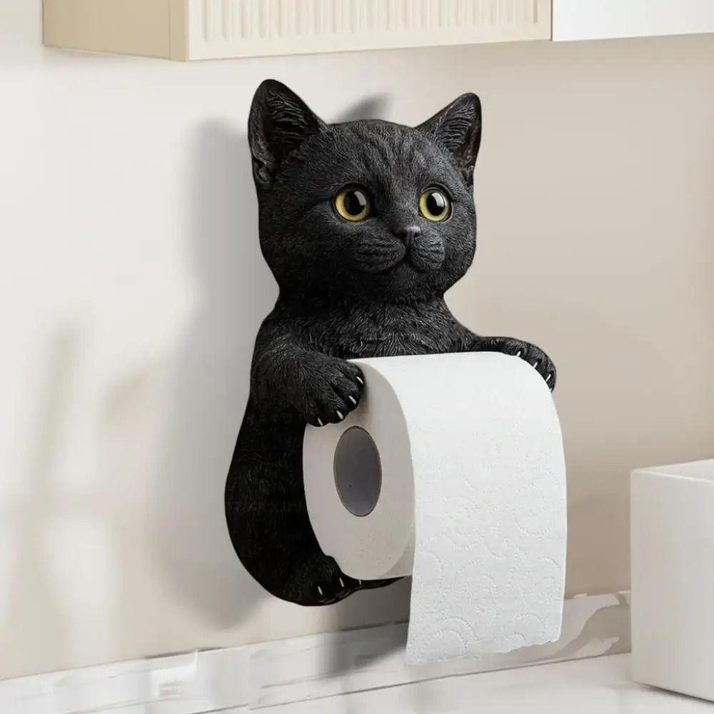 3D Cat Shape Cat Toilet Paper Holder Simple Installation Hanging Paper Towel Stand Dorm Room
