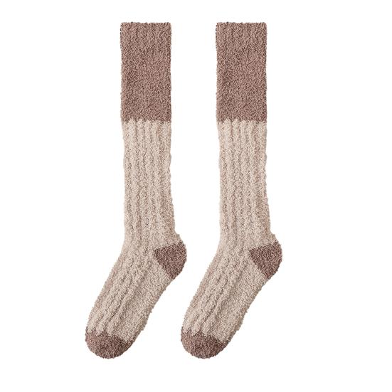 Fuzzy Knee High Socks Women Fluffy Warm Knee Socks Color Socks Leg Warmers Block Thick Winter