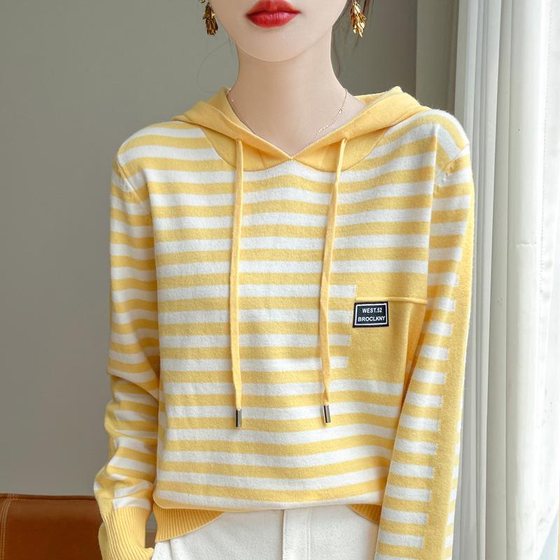 

Women s Color Block Striped Hooded Sweater Pullover - Loose Fit Knitwear Hoodie XL (125-140 lbs)