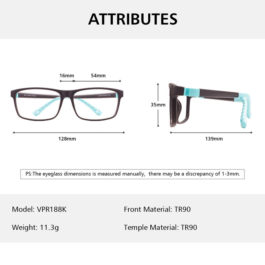 Colorful TR90 Rectangular Full Rim Flexible Boys And Girls Comfortable And Durable Glasses Frame For Optical Prescription Lenses
