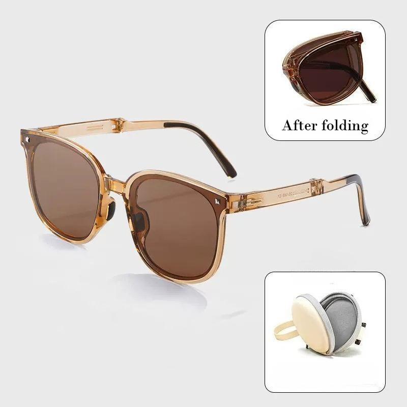 

New Folding Sunglasses with Case Sun Glasses Vintage Women s Oval Sunglasses UV Resistant Sun Glasses Beach Casual Eyewear коричневый