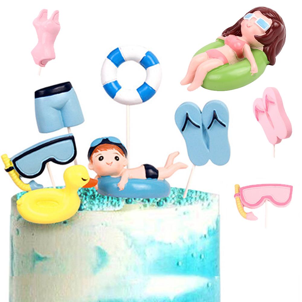 Summer Beach Vacation Party Cake Decor Hawaiian Theme Swimming Circle Yellow Duck Kid Birthday Wedding Baby Shower Cake Plugin
