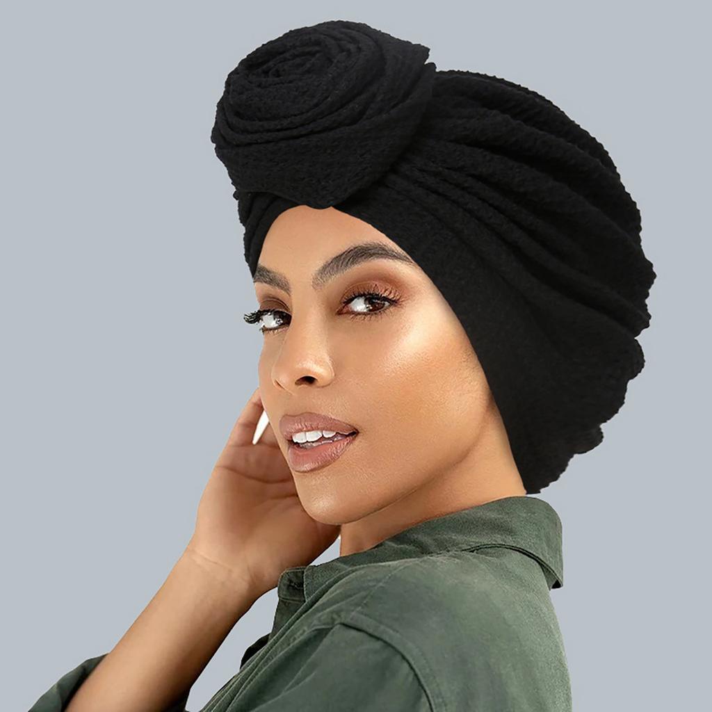 Fashionable Women's Solid Color Hijab Turban Bonnet Flower Decor Ramadan Head Wrap Head Scarf Cap Indian Hat Headwear