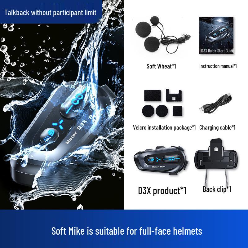 

D3X Half-Duplex Bluetooth Headset for Motorcycle and Cycling Helmets with Noise Reduction