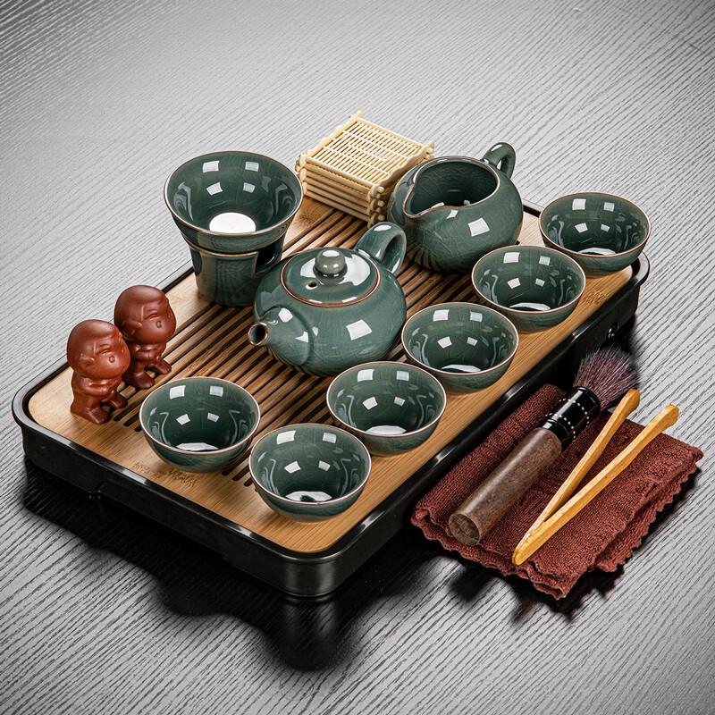 Ge Ware Celadon 9-Piece Chinese Tea Set with Black Tray