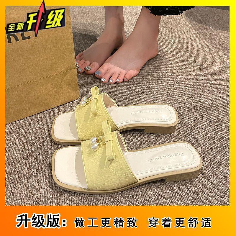 Fairy with skirt beautiful cool slippers 2025 summer new pearl bow beach one-word drag female outer wear