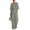 Dames Elegante V-hals Bedrukte Jumpsuit met Tailleband Losse Pasvorm Lange Mouwen Eendelig Outfit voor Casual of Formeel Gebruik