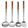 Stainless Steel Spoon Extended Pear Wooden Handle Frying Shovel Household Wok Shovel Large Colander Long Handle Chef Series