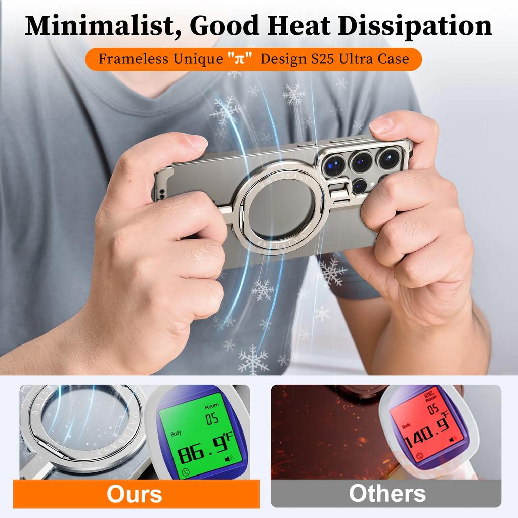 Oatsbasf Frameless Phone Case for Samsung Galaxy S25 Ultra Magnetic Wireless Charging Phone Back Cover Shockproof Bumper W/ Ring