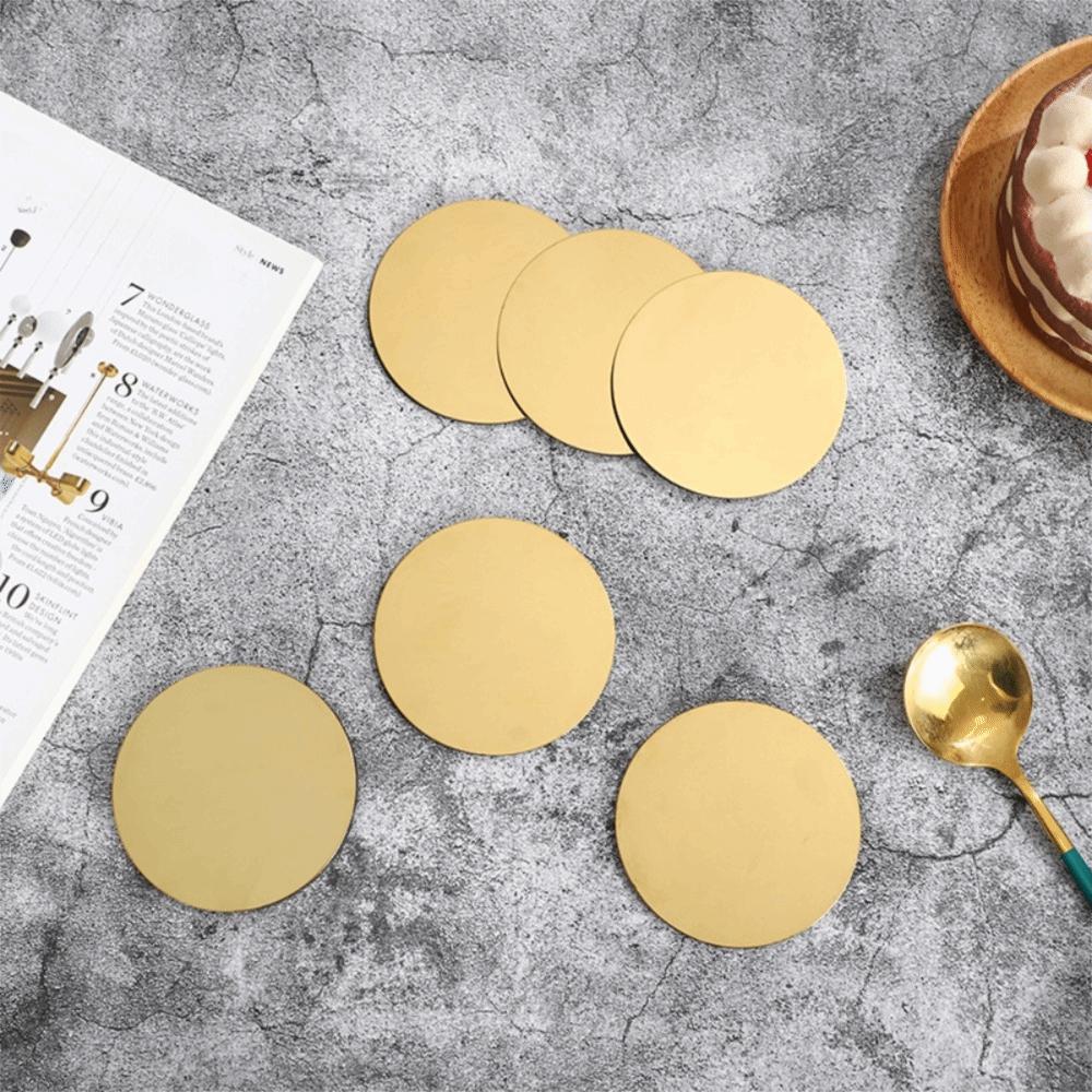 Scald-proof Gold Stainless Steel Coaster Set Round Mug Cushion Kitchen Gadgets Drink Pad  Tabletop