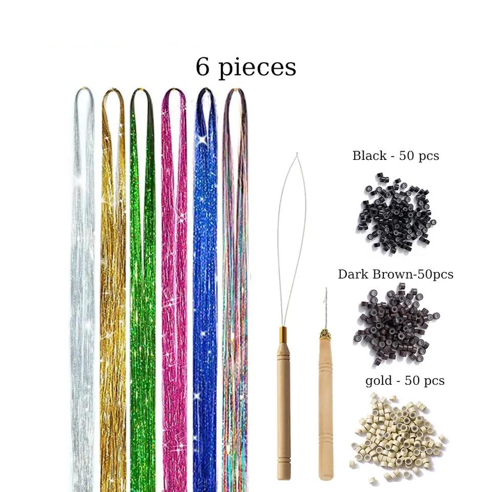 

12colors Hair Tinsel Kit Synthetic Sparkling Strands False Hair Hair Extensions Decoration for Party Music Festival Hairstyling
