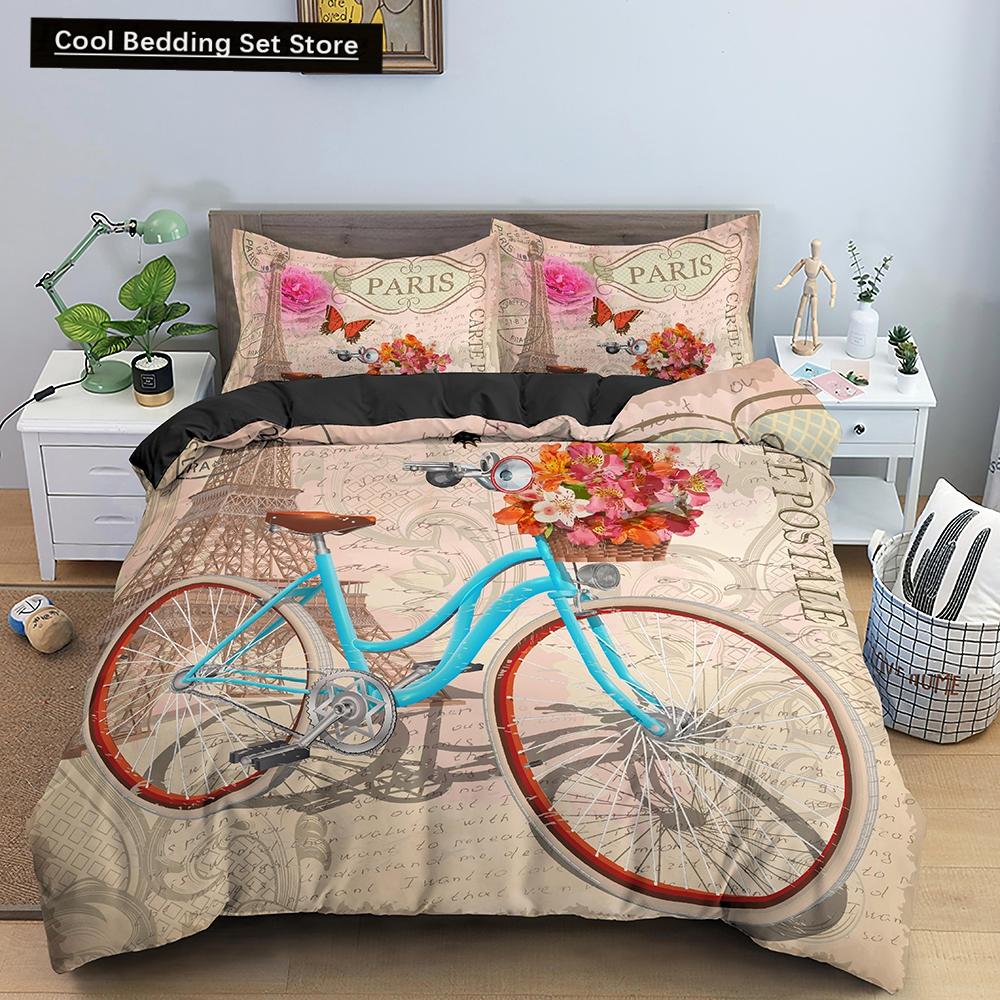 Paris Eiffel Tower King Queen Duvet Cover World Famous Romantic Attractions Bedding Set Women Girls 2/3Pcs Polyester Quilt Cover