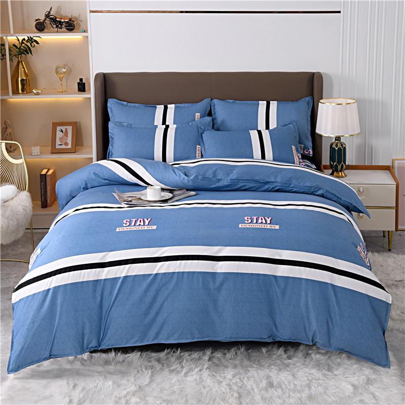 Blue Striped Plaid Style Duvet Cover Set Modern Geometry Quilt Cover with Pillowcases Bedding Set 3Pcs for Kids Boys Room Decor