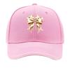 Champagne Satin Bow Pearl Rhinestone Coquette Ribbon Graphic Sandwich Baseball Cap Sun Cap Outdoor Workouts Hat