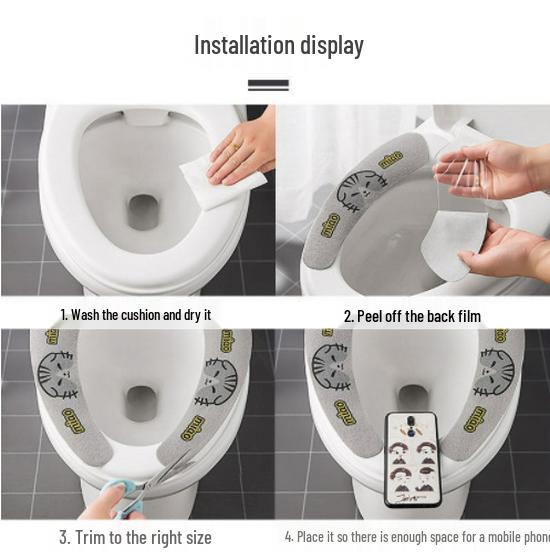 Cartoon Stick-on Washable Toilet Seat Cushion - Universal, Cuttable, Four Seasons Use