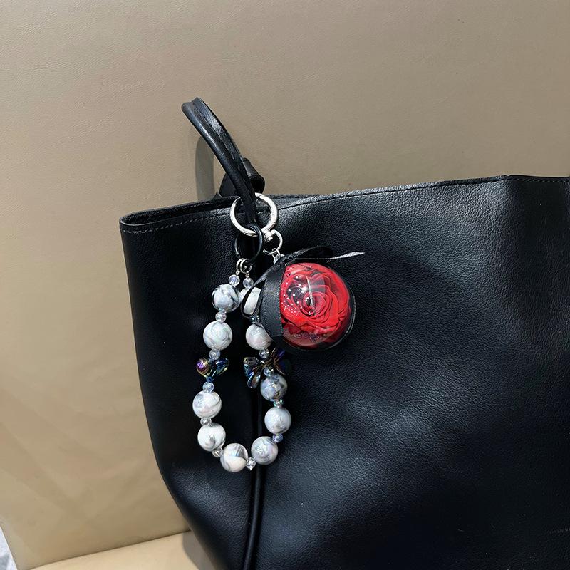 Korean-Style Beaded Rose Keychain & Bag Charm Souvenir