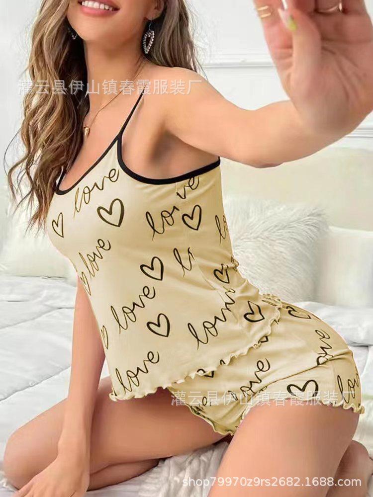 European and American summer women's pajamas two-piece set sexy suspender vest shorts loungewear