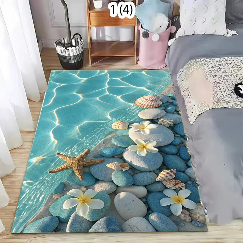2D Star Fish and Shell Ocean Theme Outdoor Area Rug No-Slip for Patio Deck Backyard Balcony Carpet Bathroom Door Mat Minimalist