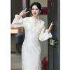 Chinese Autumn and Winter White Toast Cheongsam Engagement 1011 Bride Daily New Dress Dress Certificate