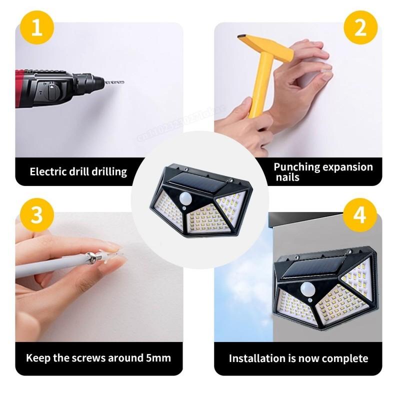 Solar Light Outdoor 100 LED Solar Lights with Motion Sensor 3000LM Waterproof IP65 Solar Powered Wall Light for Garden Yard Path